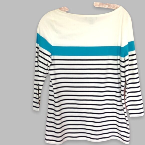 Chaps Long Sleeve Tee Pullover Striped Cotton Colorblock Women's Size Medium - Picture 2 of 4